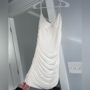 White Ruched Mini Dress